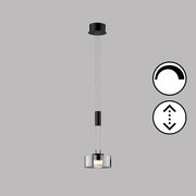 Moderne Pendelleuchte Lavin in schwarzem Design, von vorne betrachtet, mit verstellbarer Höhe und dimmbarer Funktion.