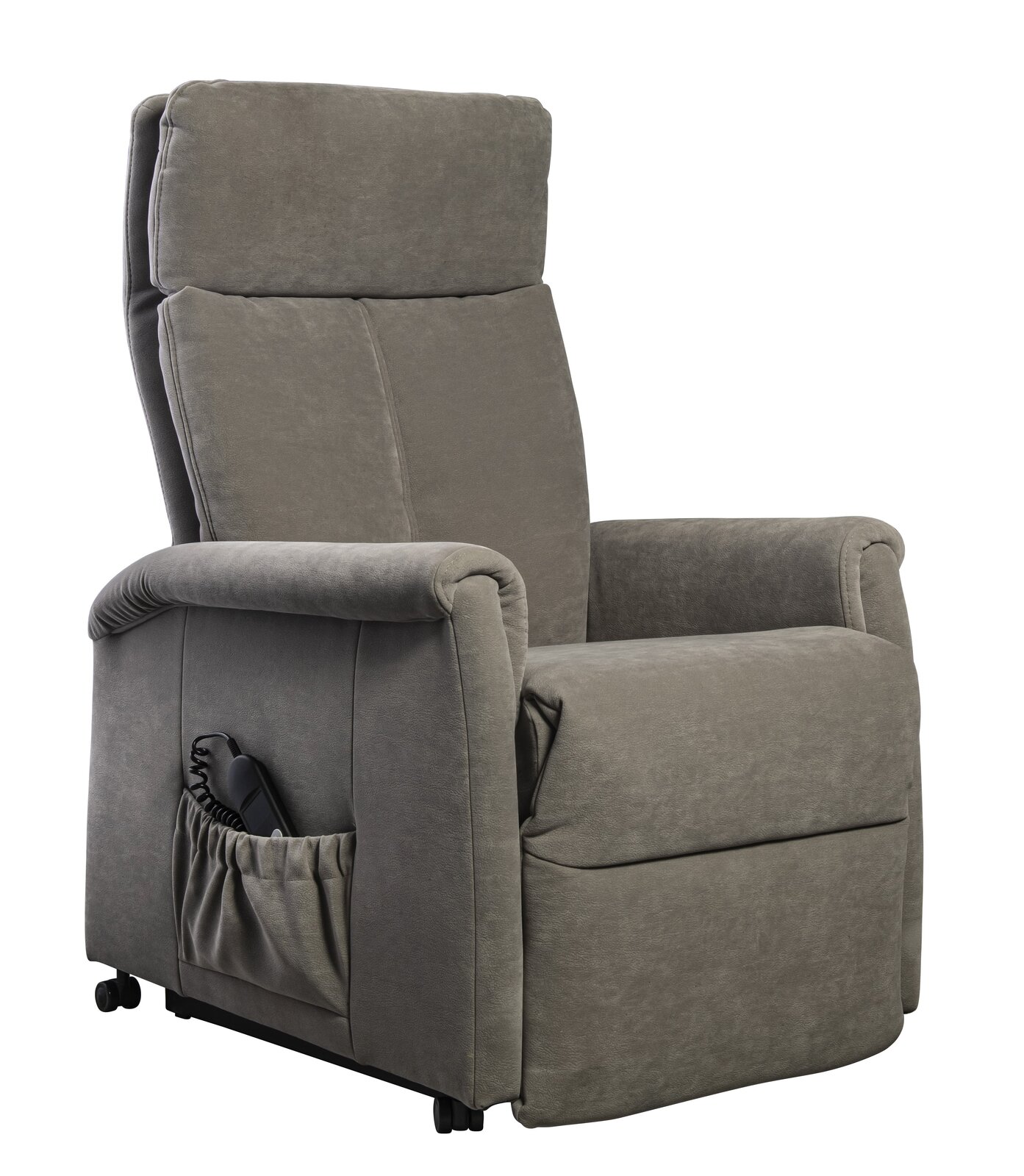 Himolla Fernsehsessel 9106 QUARTETT + Grauer Fernsehsessel mit hoher Rückenlehne und seitlicher Fernbedienungstasche, seitliche Perspektive