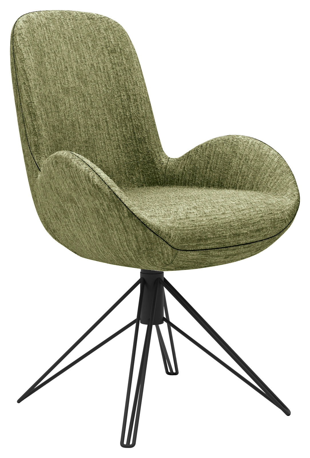 Musterring Armlehnstuhl MR HELVIN Dreh-Moover Grüner Armlehnstuhl mit modernem Design, schwarzem Metallgestell und seitlicher Perspektive