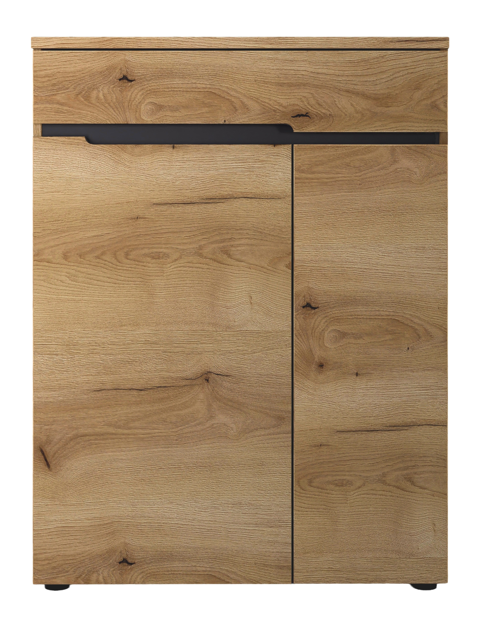 Schuhschrank aus Holz in Frontansicht mit natürlicher Holzmaserung und modernem Design