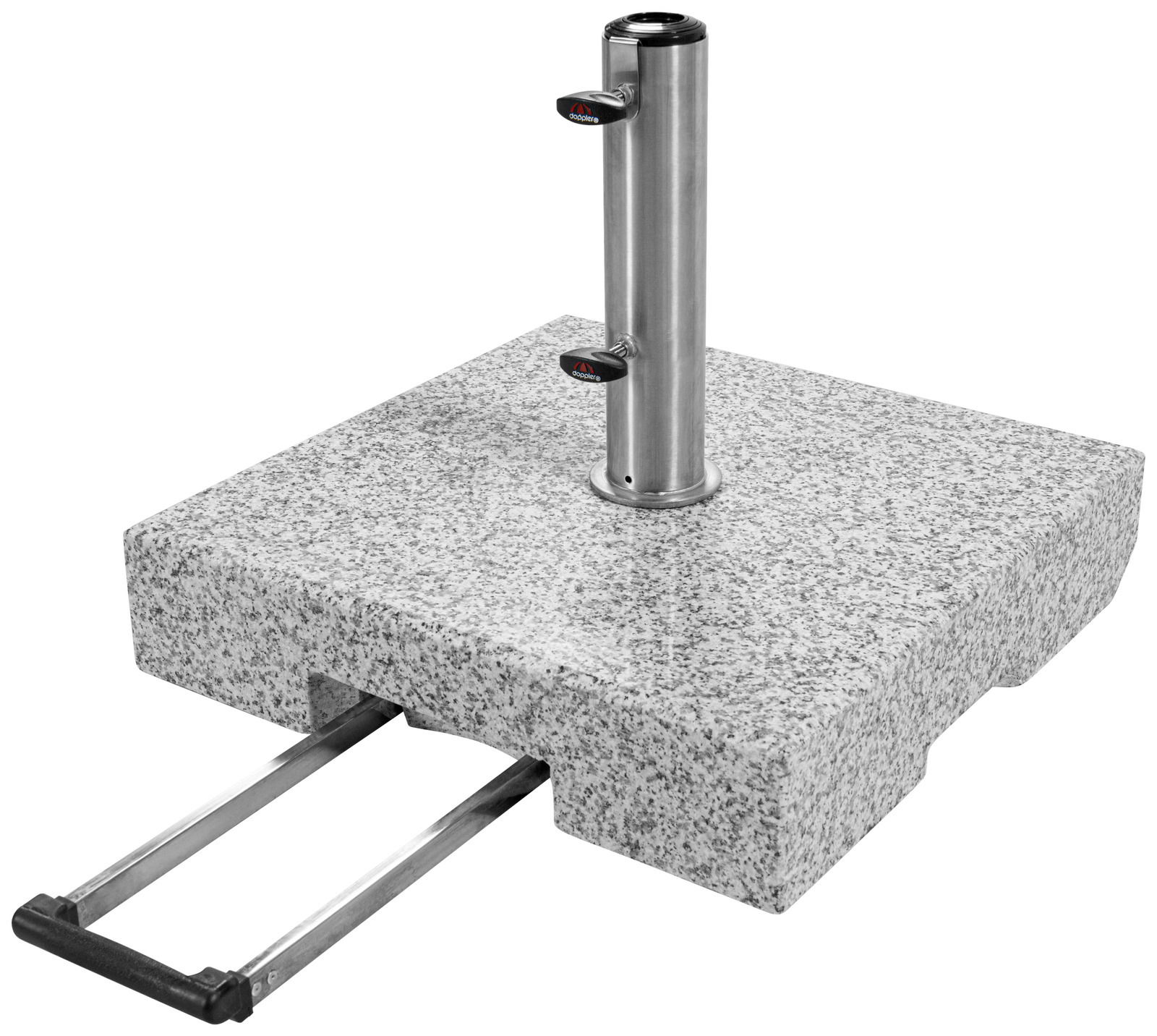 Granit-Trolley-Sockel mit ausziehbarem Griff, seitliche Perspektive