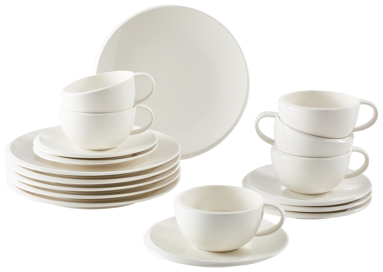 Villeroy & Boch Kaffeeservice 18-tlg. NEW MOON Weißes 18-teiliges Kaffee-Service bestehend aus Tassen, Untertassen und Tellern, seitliche Perspektive