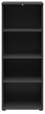 Schwarzes Regal mit vier Einlegeböden, frontale Ansicht