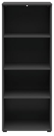 Schwarzes Regal mit vier Einlegeböden, frontale Ansicht