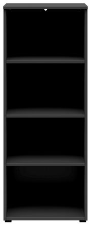 Schwarzes Regal mit vier Einlegeböden, frontale Ansicht