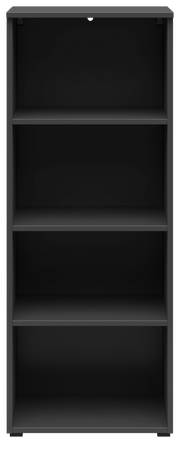 Schwarzes Regal mit vier Einlegeböden, frontale Ansicht