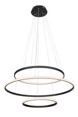 Moderne LED-Hängeleuchte mit drei schwebenden Ringen, seitliche Perspektive