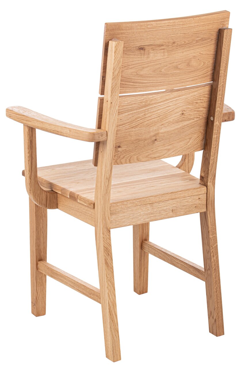 Linea Natura Fauteuil ARNOLD Houten stoel van eikenhout, achteraanzicht, met armleuningen en een rechte rugleuning