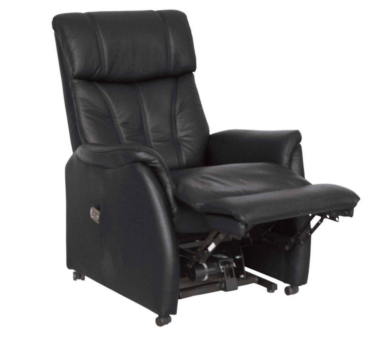Schwarzer Fernsehsessel in halbliegender Position, seitliche Perspektive