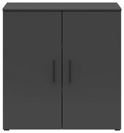 Schwarze Kommode mit zwei Türen, frontale Ansicht