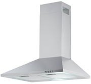 Silberne Dunstabzugshaube in Edelstahloptik, seitliche Perspektive