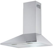 Silberne Dunstabzugshaube in Edelstahloptik, seitliche Perspektive