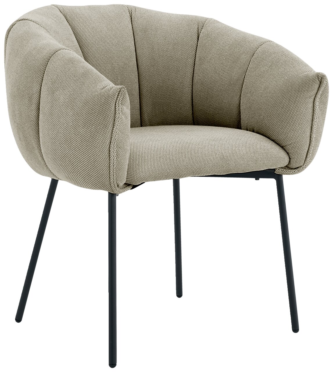 Z2 Armlehnstuhl LEILA Moderner Armlehnstuhl mit gepolstertem, beigem Stoffbezug und schwarzen Metallbeinen, seitliche Perspektive
