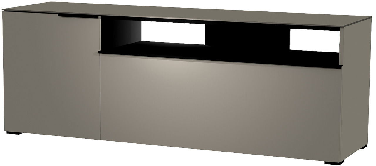 Moderano TV-Lowboard Serie BORMIO in seitlicher Perspektive, modernes Design mit zwei Türen und offenem Fach.