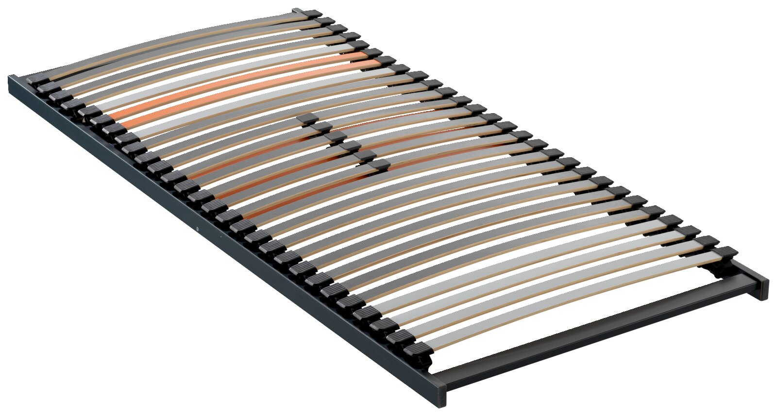 Het lattenbodemframe Top S in zijaanzicht, met gebogen houten latten in een stevig frame.
