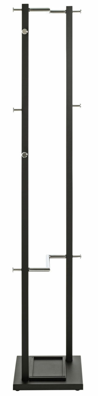 Moderner Garderobenständer aus Metall mit mehreren Haken, frontal abgebildet.