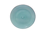 Runde, türkisfarbene Keramikplatte mit feiner Kreisstruktur, Draufsicht