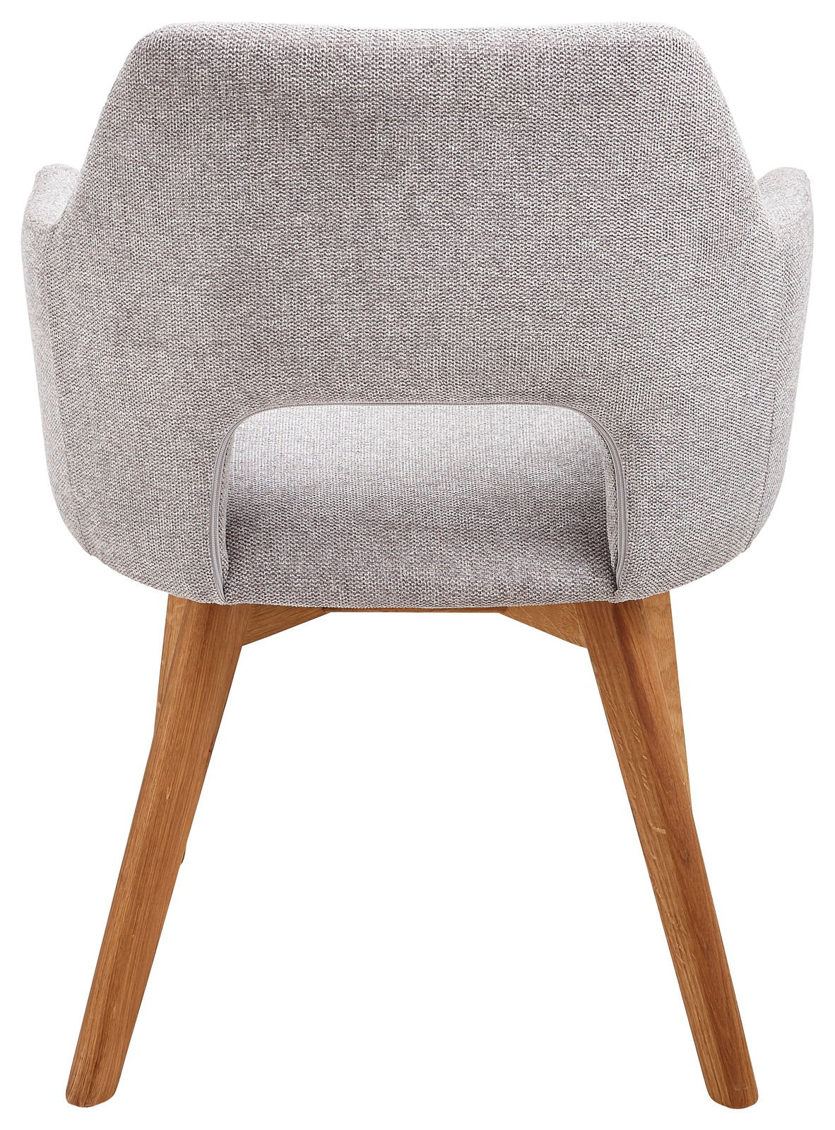 Rückansicht eines grauen Sessels mit Holzbeinen, Serie EVITA