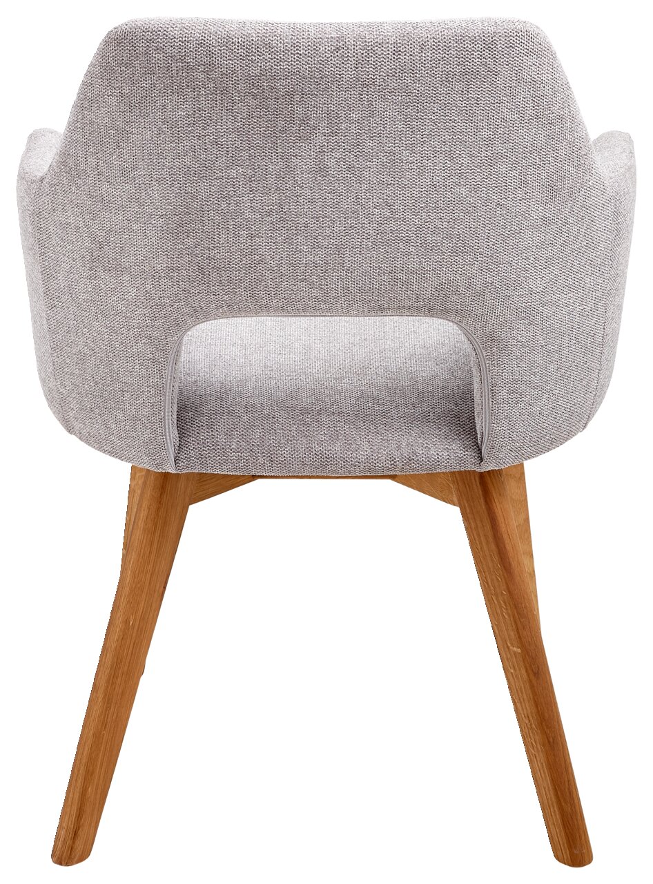 Rückansicht eines grauen Sessels mit Holzbeinen, Serie EVITA