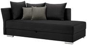 Schwarzes Funktionssofa mit fünf Kissen, seitliche Perspektive