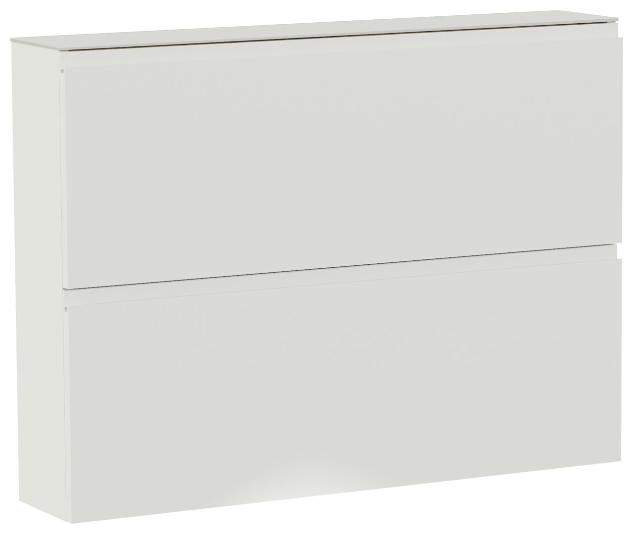 Moderner Hängeschuhschrank mit zwei Klappen in weißer Farbe, seitliche Perspektive