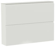 Moderner Hängeschuhschrank mit zwei Klappen in weißer Farbe, seitliche Perspektive