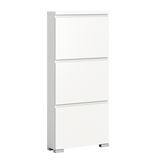 Weißer Schuhschrank mit drei Klappen, seitliche Perspektive