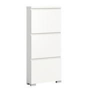 Weißer Schuhschrank mit drei Klappen, seitliche Perspektive