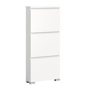 Weißer Schuhschrank mit drei Klappen, seitliche Perspektive