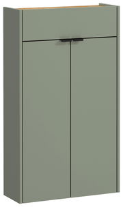 Grüner Hängeschuhschrank mit zwei Türen und einer Schublade, Frontalansicht
