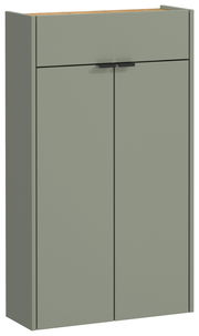 Grüner Hängeschuhschrank mit zwei Türen und einer Schublade, Frontalansicht