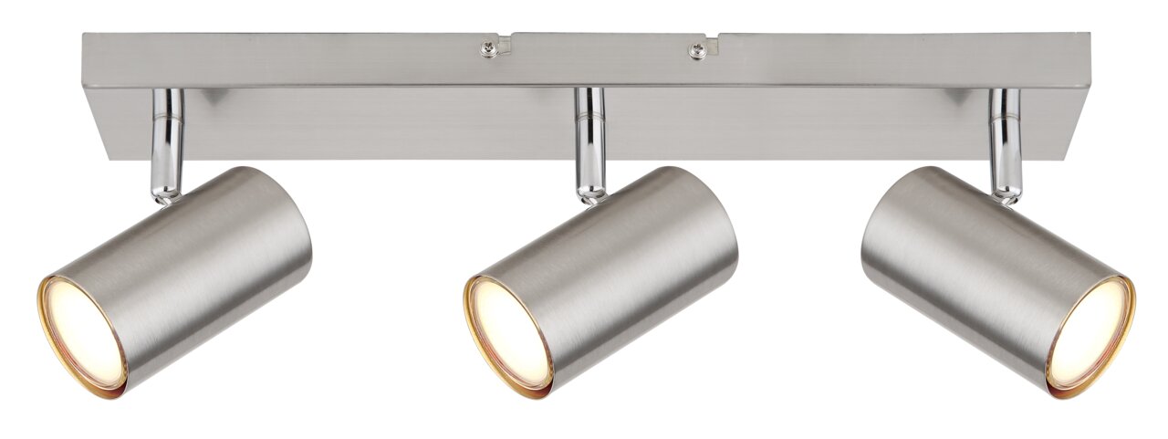 Globo Lighting Strahler ROBBY Dreifacher Deckenstrahler aus gebürstetem Metall in seitlicher Perspektive