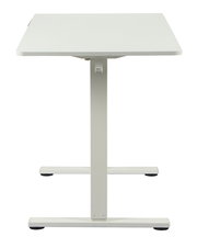 Weißer E-Schreibtisch aus der Frontalperspektive mit T-förmigem Gestell