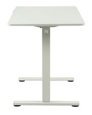 Weißer E-Schreibtisch aus der Frontalperspektive mit T-förmigem Gestell