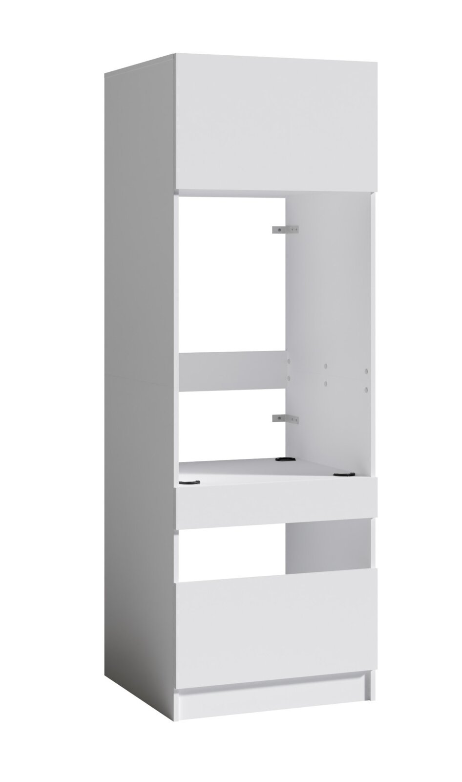 MID.YOU Waschmaschinenschrank SMART Weißer Hochschrank-Korpus für Küche/Bad mit Aussparung für Einbaugerät, Frontansicht leicht von links (3/4-Perspektive)