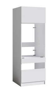 Weißer Hochschrank-Korpus für Küche/Bad mit Aussparung für Einbaugerät, Frontansicht leicht von links (3/4-Perspektive)