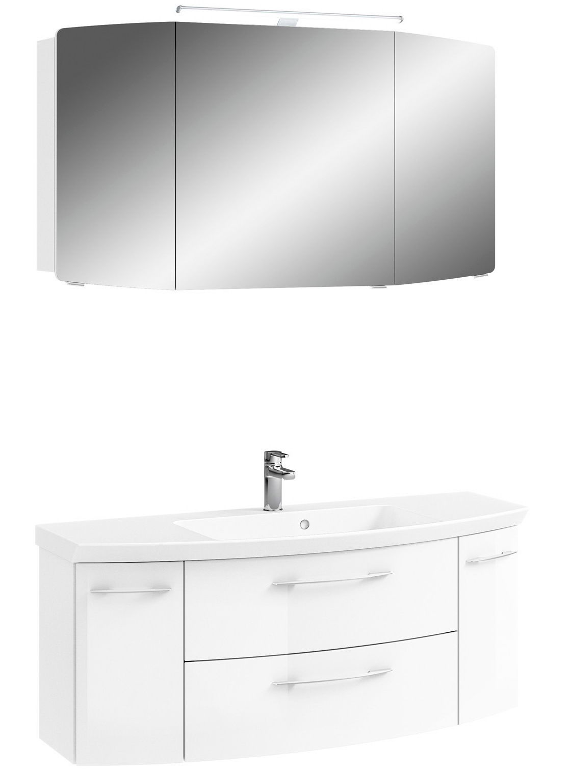 Moderne Badkombination mit Spiegelschrank und Waschbeckenunterschrank, Frontalansicht