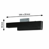 Seitliche Ansicht eines schwarzen SingleAdapters Zigbee mit den Maßen 166 x 20 x 50 mm.