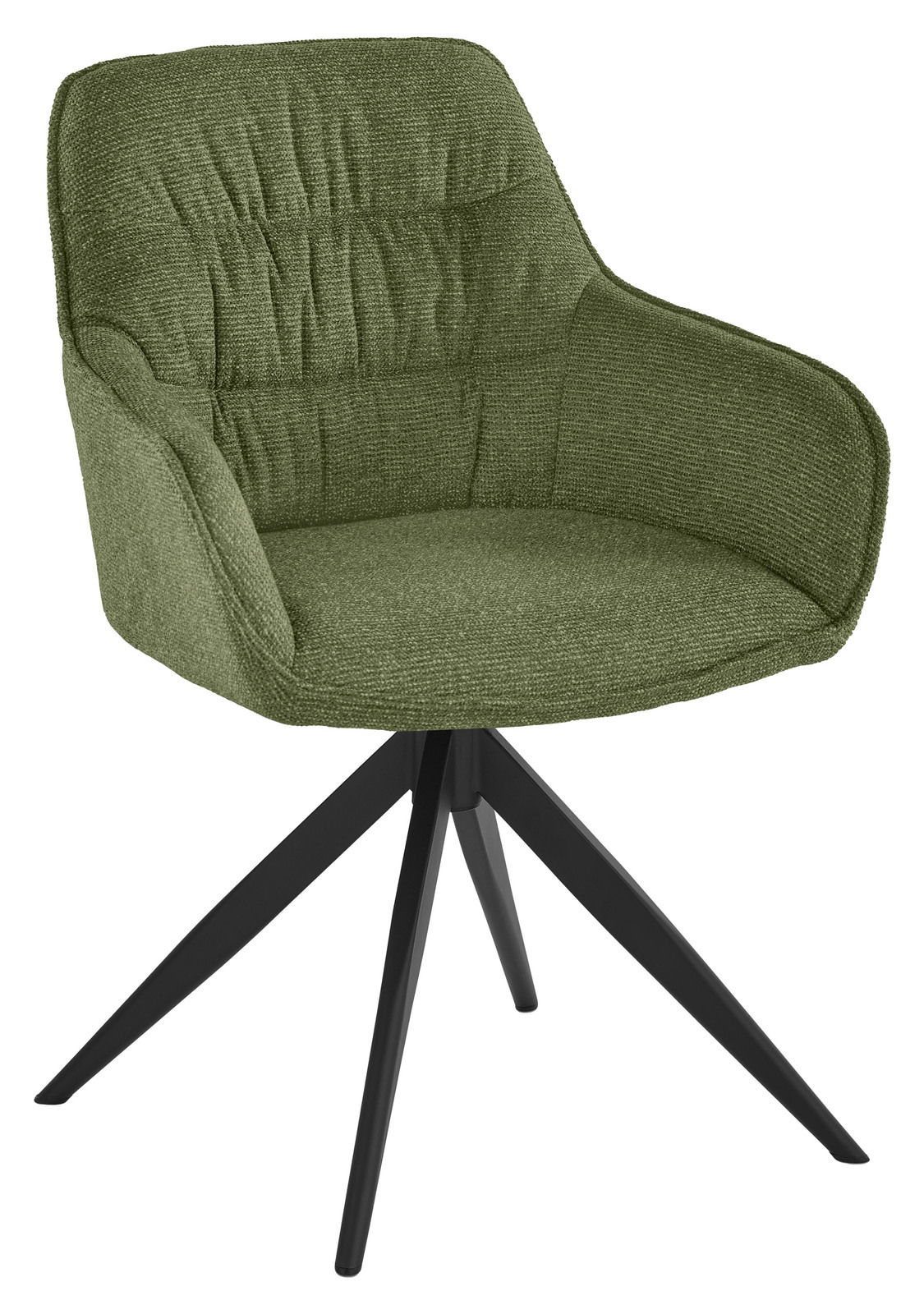 Musterring Armlehnstuhl MR XE 01 Grüner Armlehnstuhl mit schwarzem Metallgestell, seitliche Perspektive
