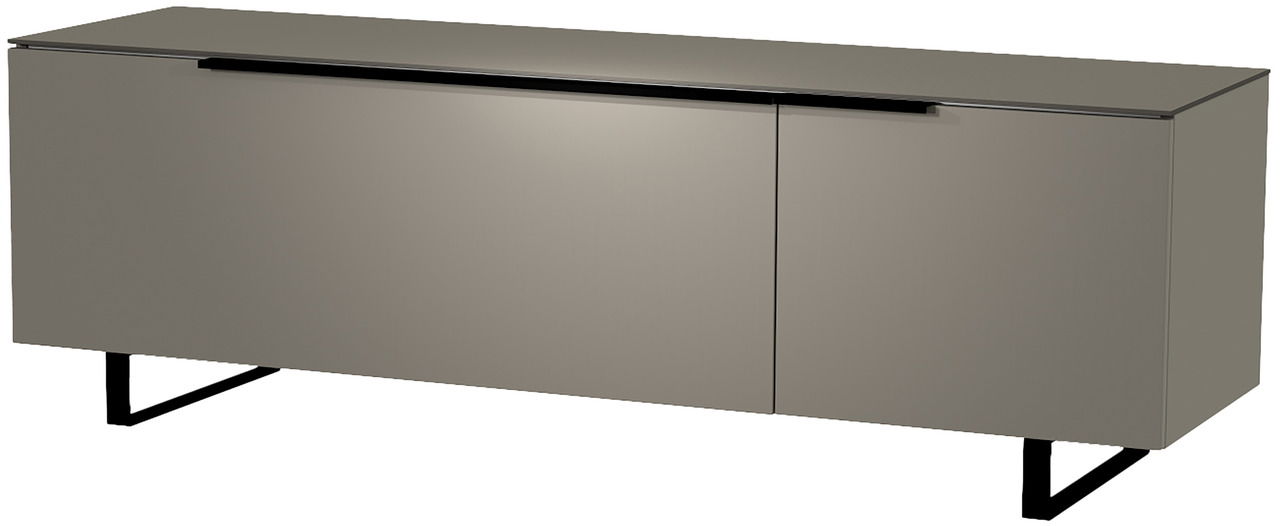 Modernes TV-Lowboard der Serie BORMIO in grauer Farbe, seitliche Perspektive