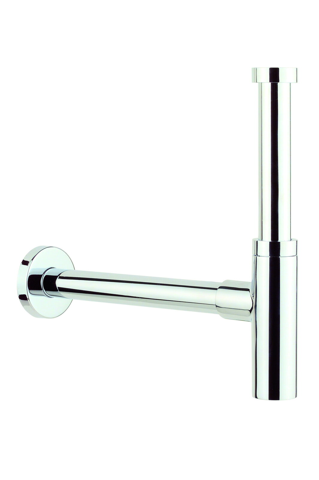 Design-Flaschensiphon aus verchromtem Metall, seitliche Perspektive