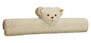 Plüschiger Kopfschutz in Form eines Teddybären, seitliche Perspektive