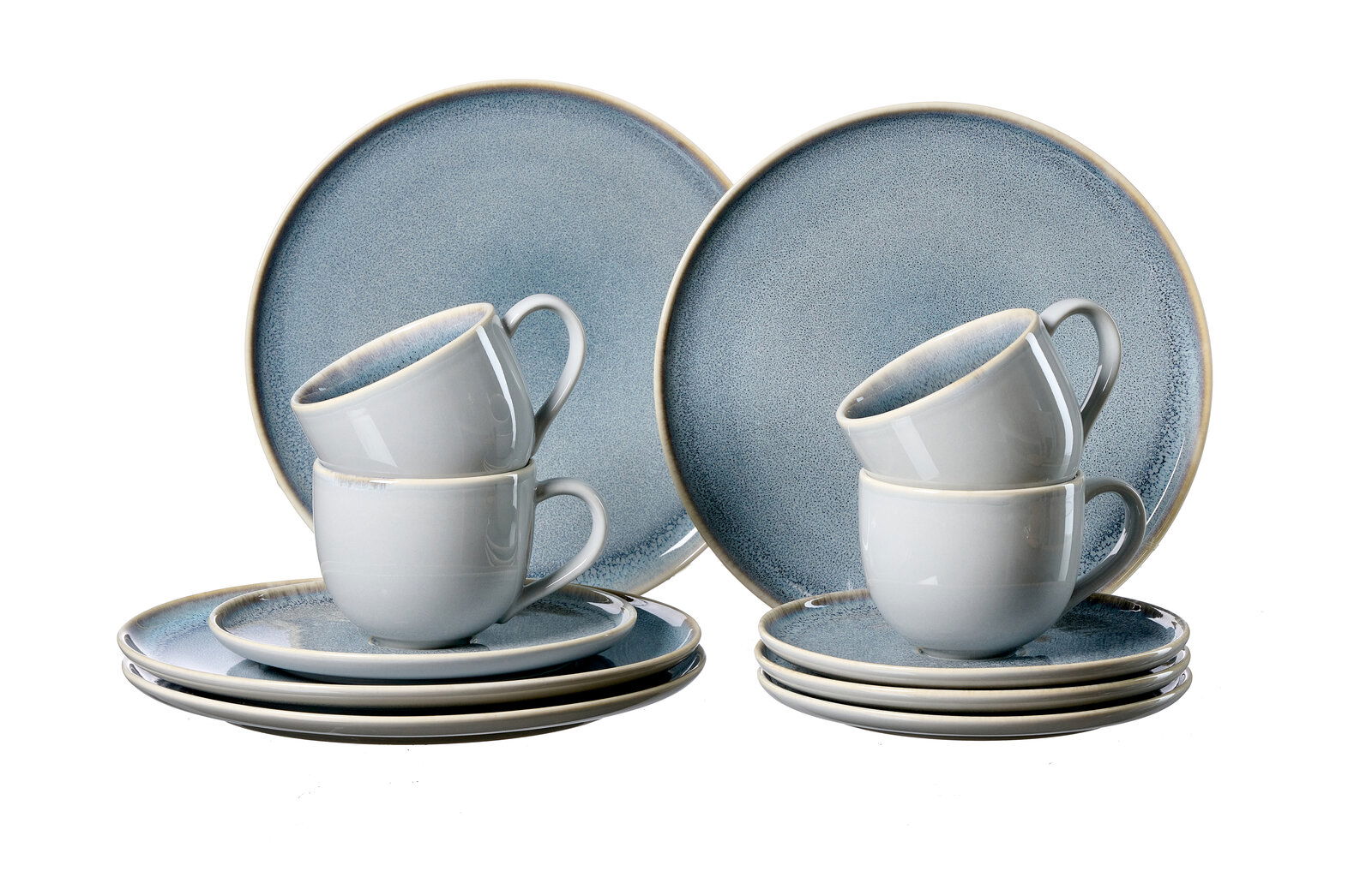 Ritzenhoff & Breker Kaffeeservice 12-tlg. STONE SKAGEN Kaffeeservice Stone Skagen 12-teilig, bestehend aus blauen Tellern und Tassen, seitliche Perspektive
