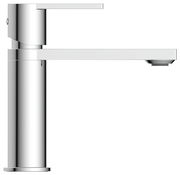 Moderne Waschtischarmatur in seitlicher Ansicht mit schlankem, zylindrischem Design und geradem Auslauf.