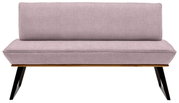 Violette Bank mit Stoffbezug und schwarzen Metallbeinen, Frontalansicht
