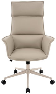Beiger Chefsessel mit hoher Rückenlehne und Armlehnen, auf Rollen, Frontalansicht