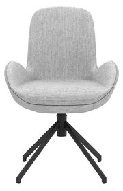 Frontansicht eines modernen Armlehnstuhls mit grauem Stoffbezug und schwarzem Metallgestell, Modell Musterring MR HELVIN.