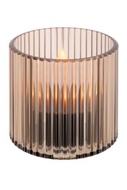 Runde Solarleuchte mit geriffeltem Glasdesign, seitliche Perspektive