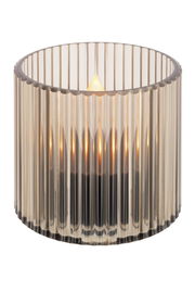 Runde Solarleuchte mit geriffeltem Glasdesign, seitliche Perspektive