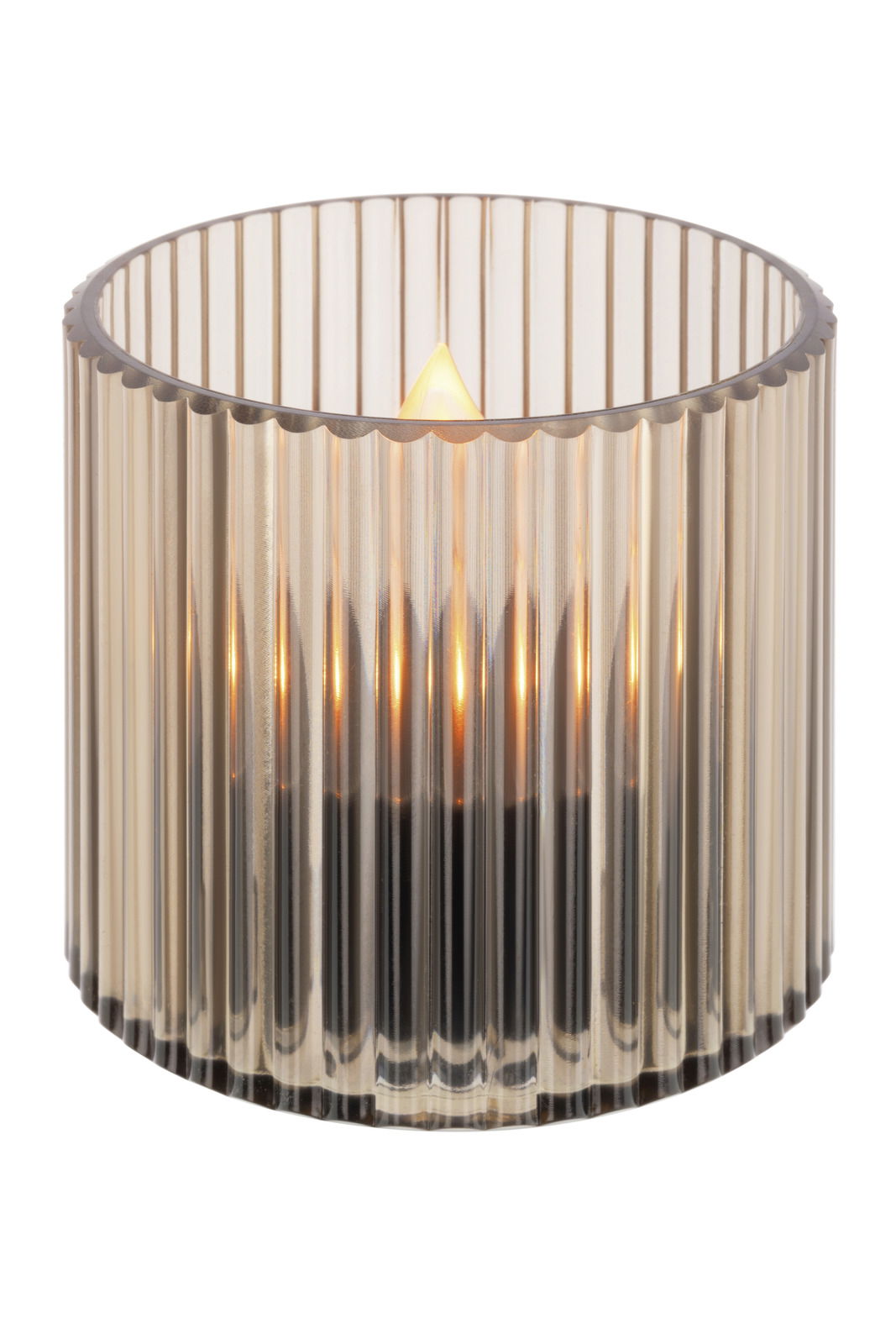 Runde Solarleuchte mit geriffeltem Glasdesign, seitliche Perspektive